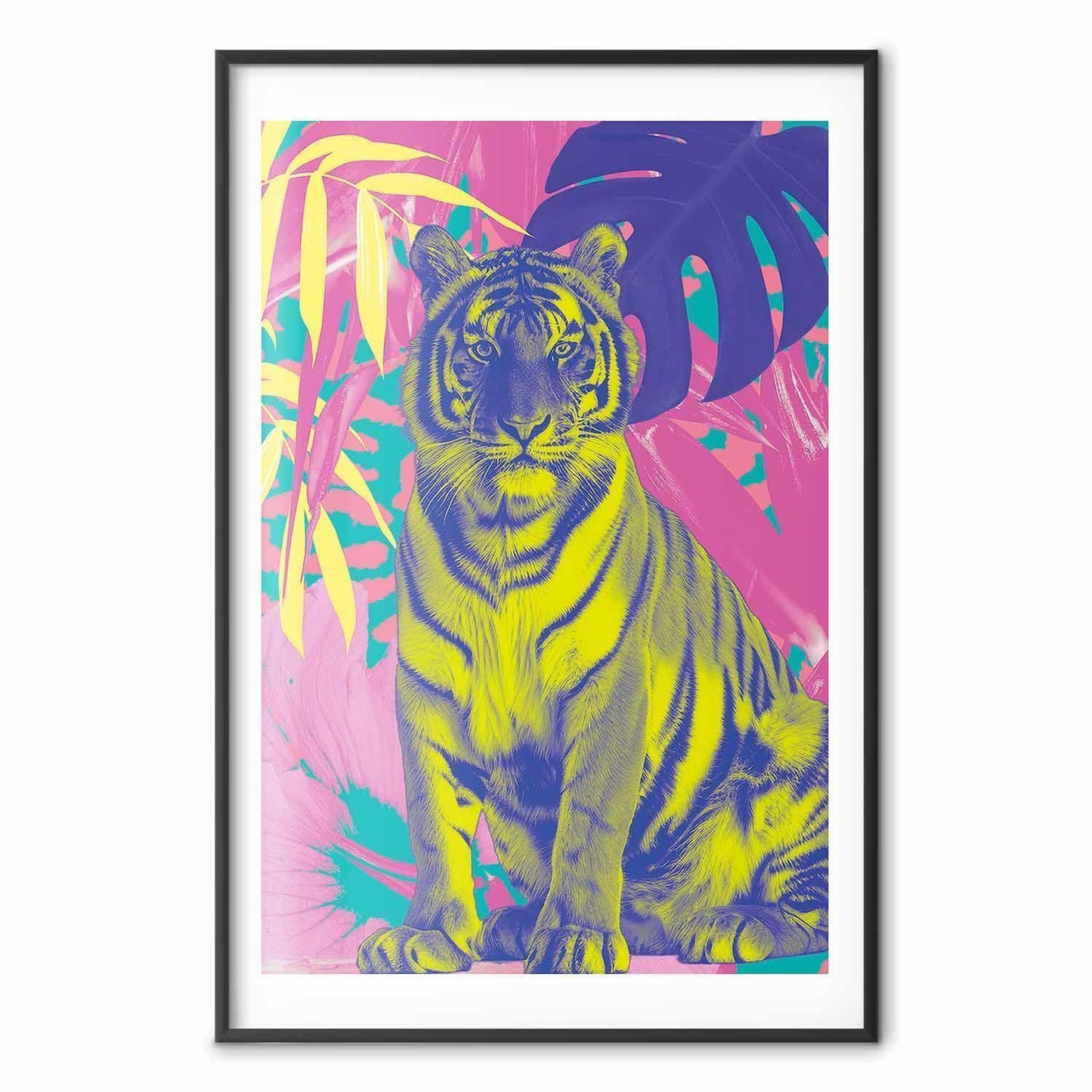 Poster - Colorful Tiger - intense colors of a tiger surrounded by tropical plants