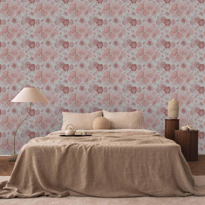 Tapete - Pink flowers on white background