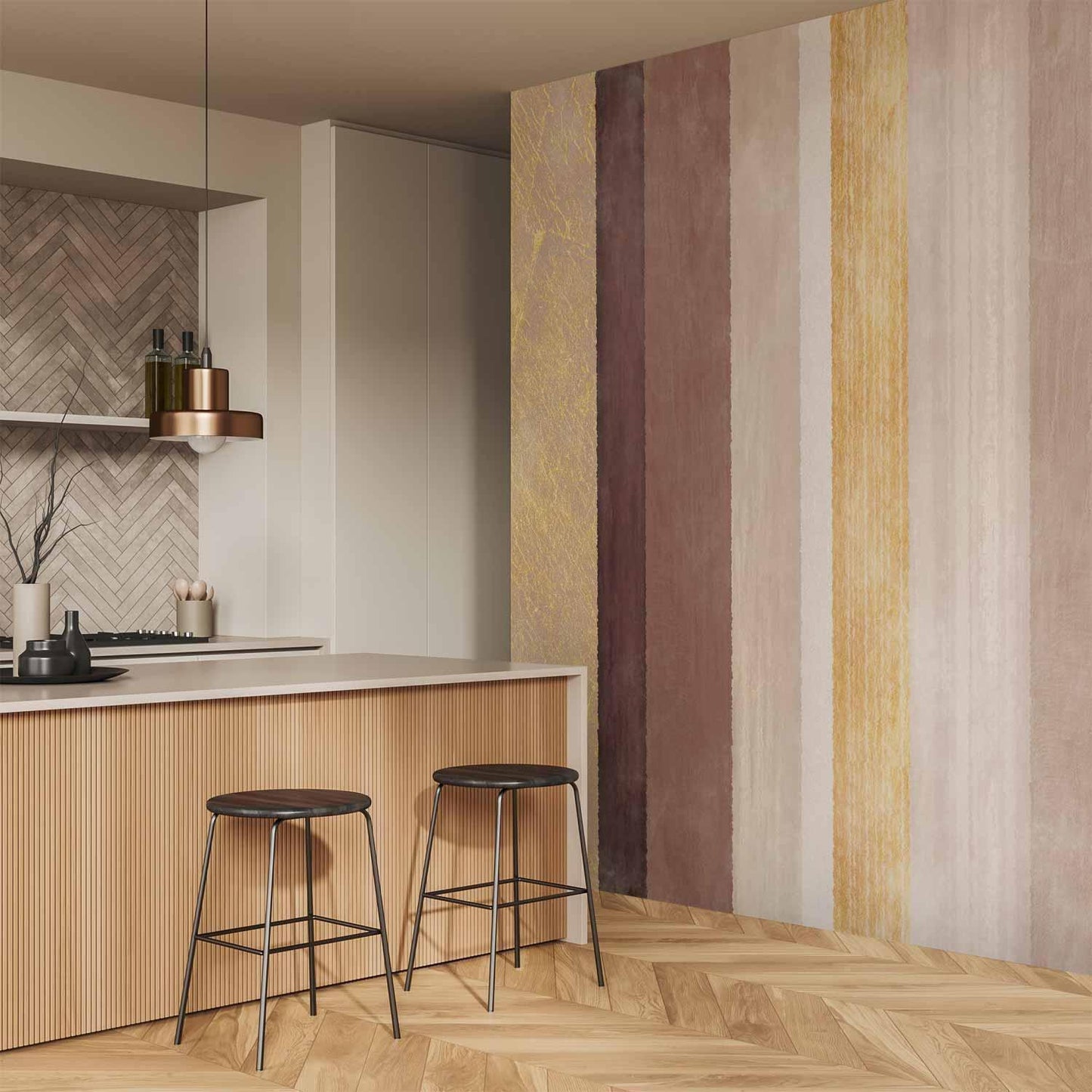 Fototapete - Striped pattern - abstract background in stripes of different colours with gold pattern