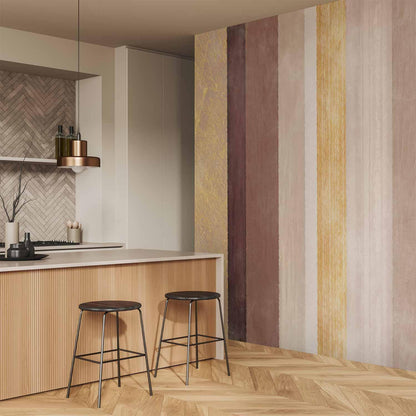 Fototapete - Striped pattern - abstract background in stripes of different colours with gold pattern