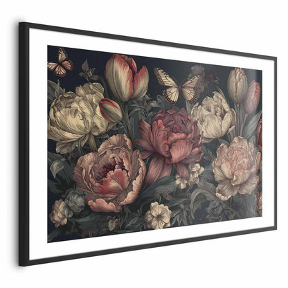 Poster - Flowers on a Turquoise Background Artgeist