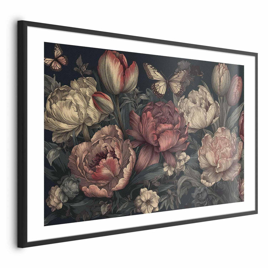 Poster - Flowers on a Turquoise Background Artgeist