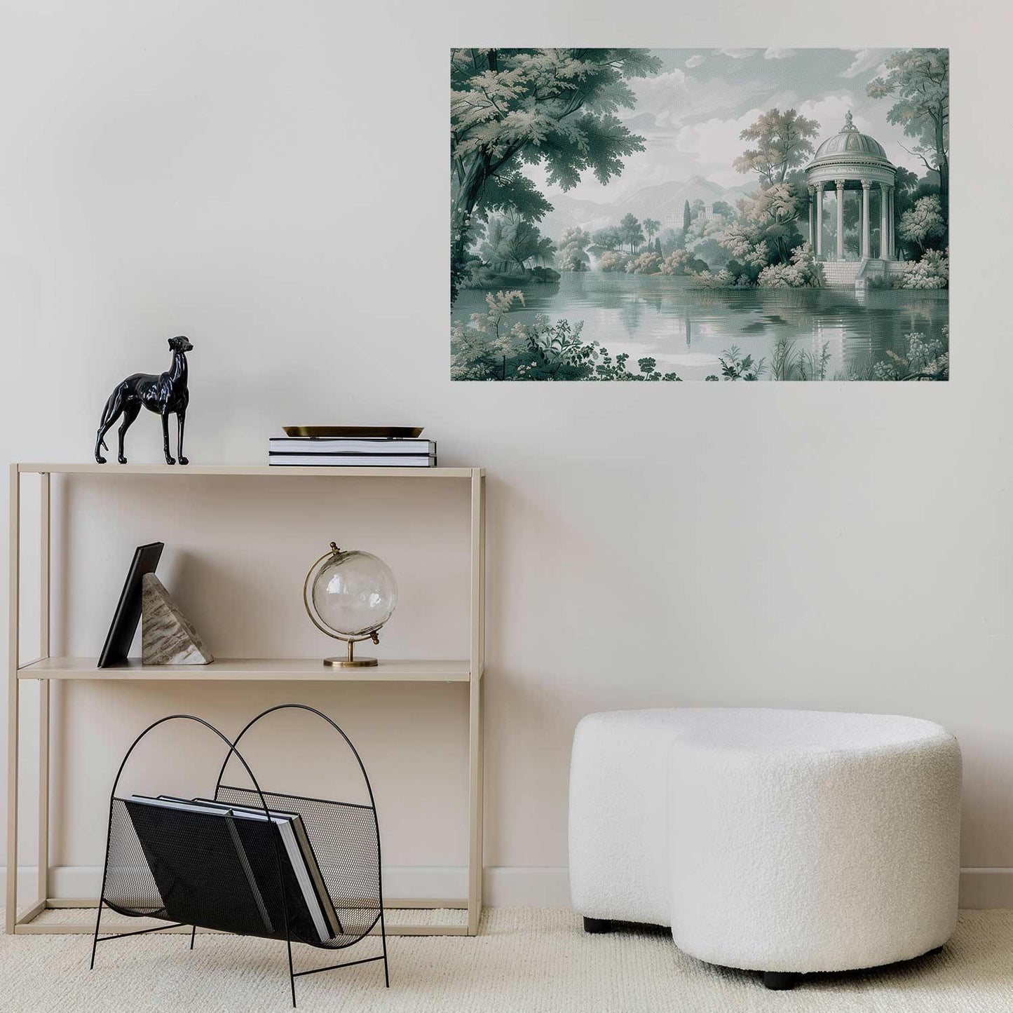 Poster - Landscape with a Park and Lake in Retro Greens