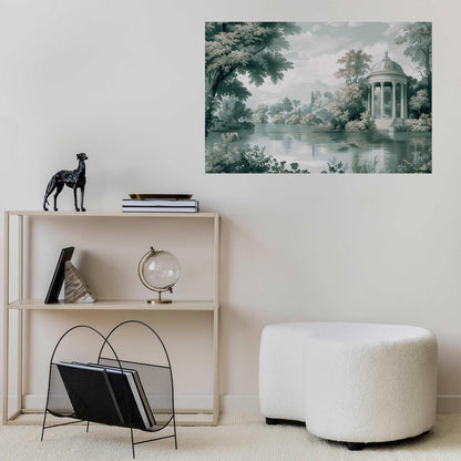 Poster - Landscape with a Park and Lake in Retro Greens