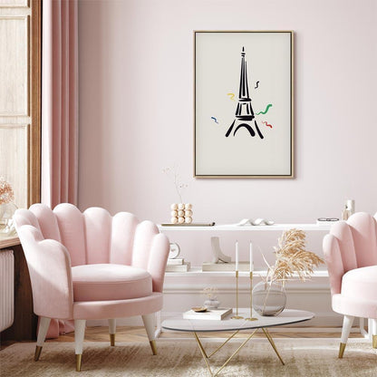 Leinwandbild - Black Graphic Drawing of the Eiffel Tower on a Cream Background