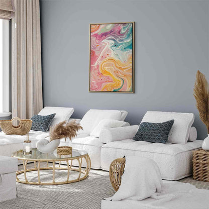 Leinwandbild - Colorful Chaos - Dynamic Shapes in Shades of Pink Yellow and Blue Artgeist