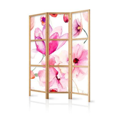 Japanischer Paravent Blütentraum I - 3-teiliger Raumteiler 135x172cm mit zartem Blumenmuster in harmonischen Farben