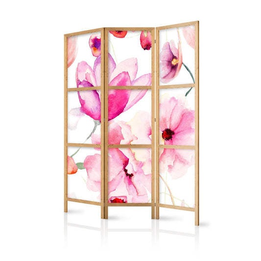 Japanischer Paravent Blütentraum I - 3-teiliger Raumteiler 135x172cm mit zartem Blumenmuster in harmonischen Farben