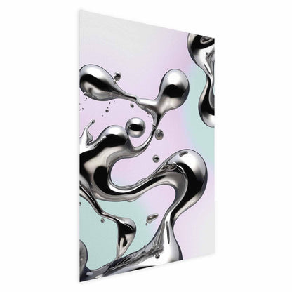Poster - Metallic Fluidity - abstract silver forms on a mint-purple background Artgeist