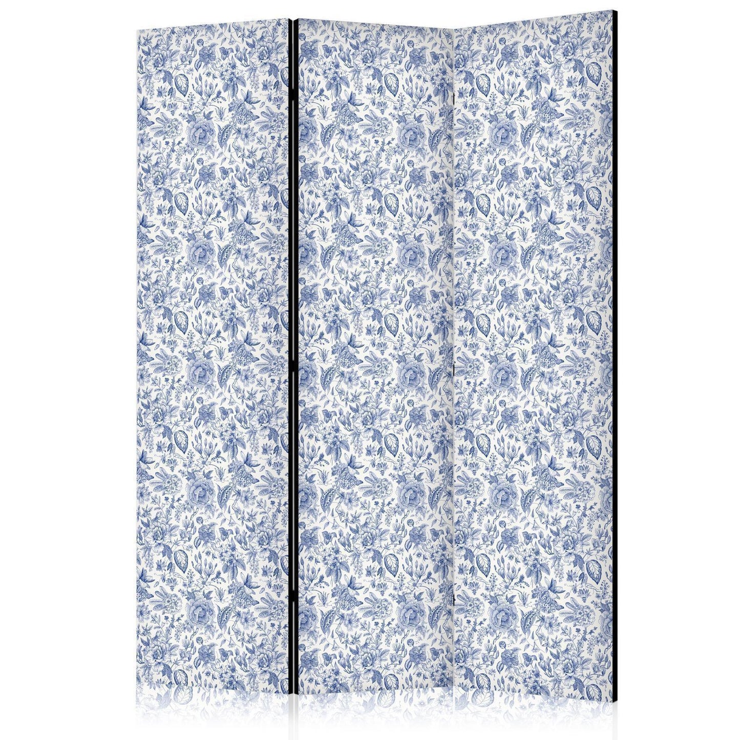 Paravent - Illustration in Vintage Style - Blue Flowers on a White Background Artgeist