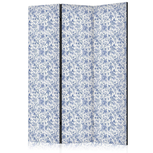 Paravent - Illustration in Vintage Style - Blue Flowers on a White Background Artgeist