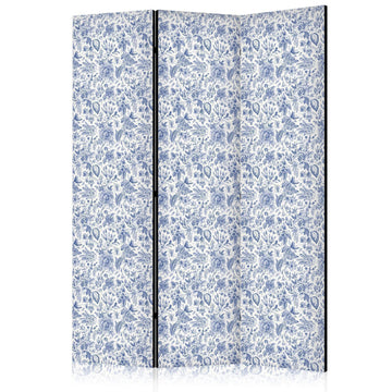 Paravent - Illustration in Vintage Style - Blue Flowers on a White Background Artgeist