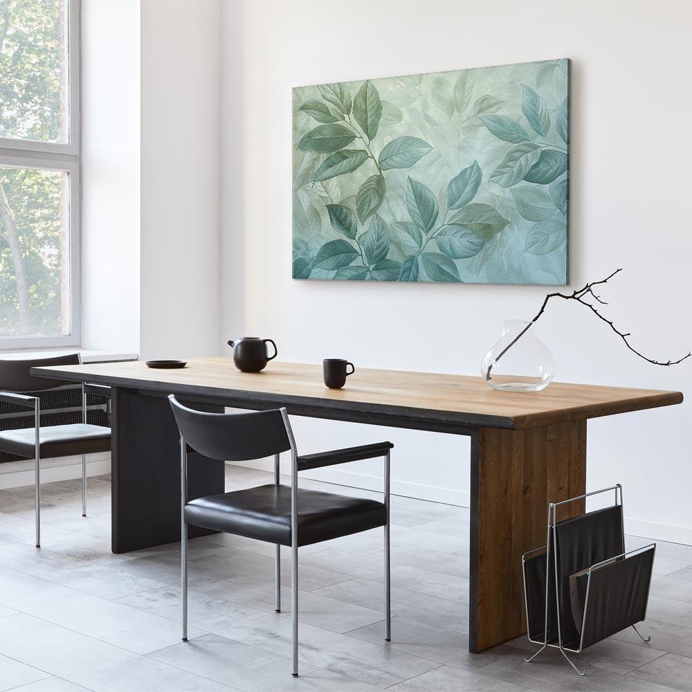 Leinwandbild - Large Leaves in Shades of Green-Mint: Botanical Motif