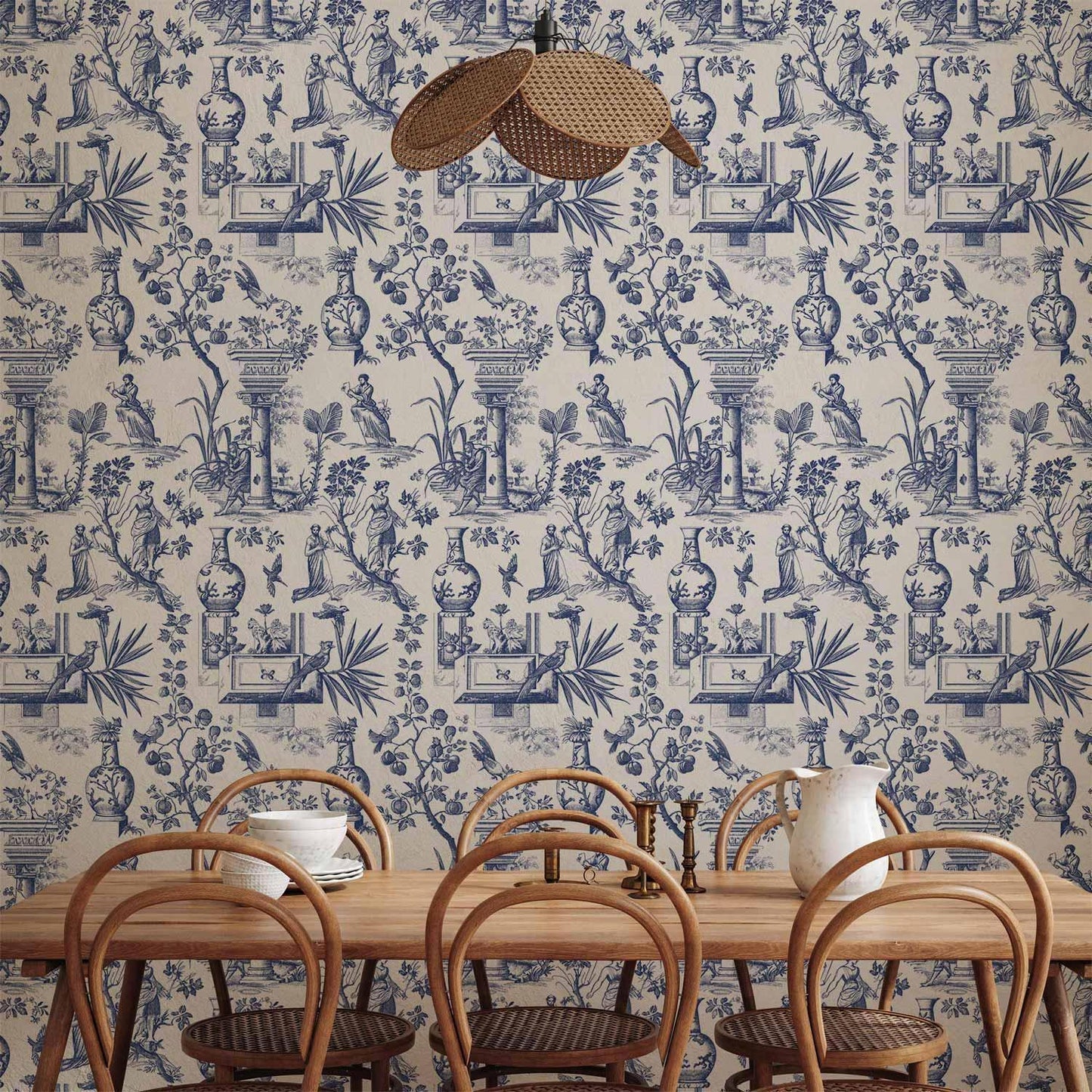 Tapete - Blue antique – a delicate pattern with Greek and botanical motifs