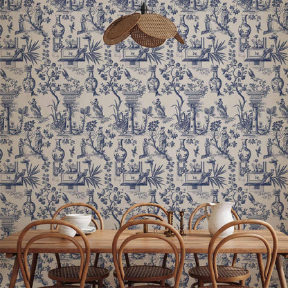 Tapete - Blue antique – a delicate pattern with Greek and botanical motifs