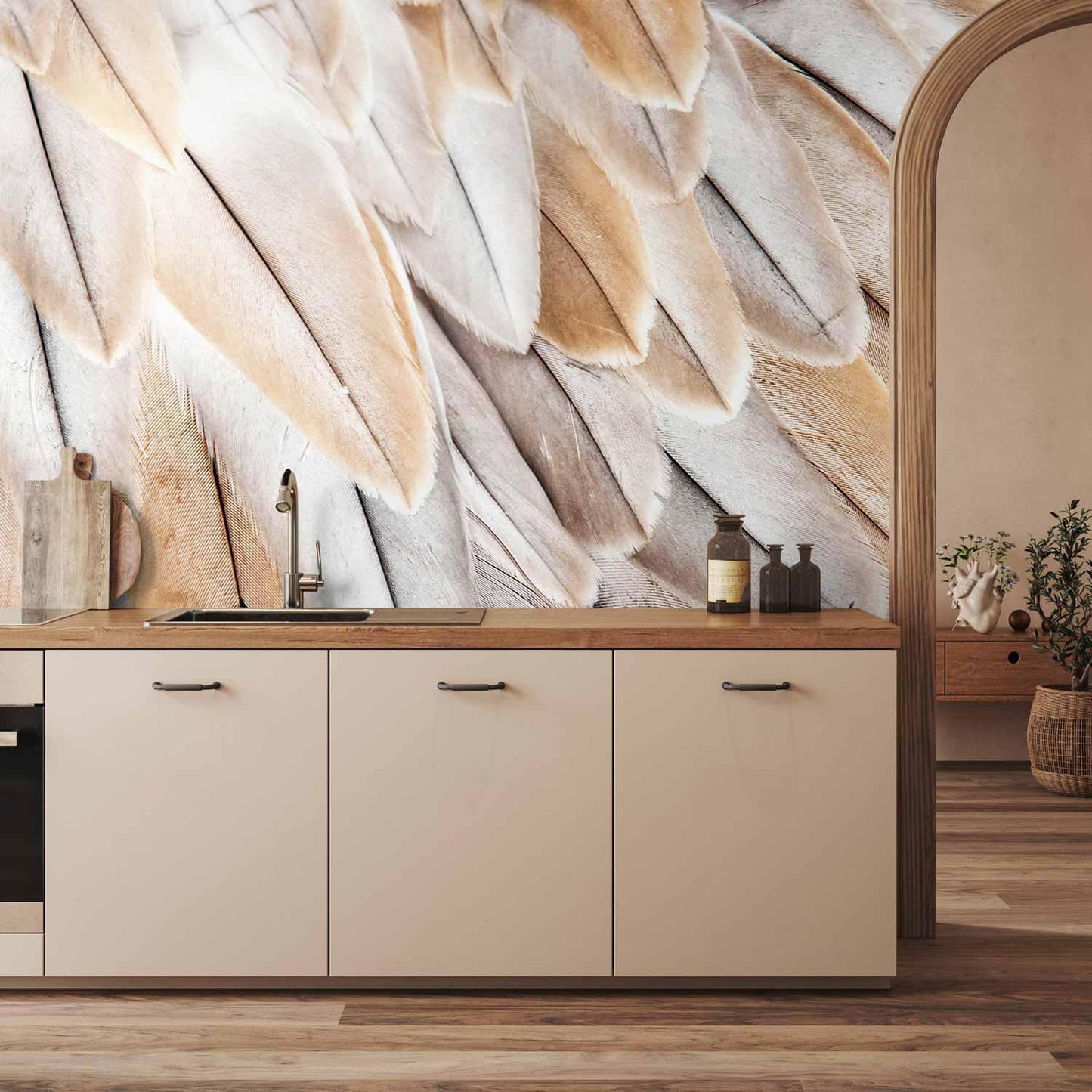 Fototapete - Close-up of bird's wings - uniform close-up on beige bird feathers