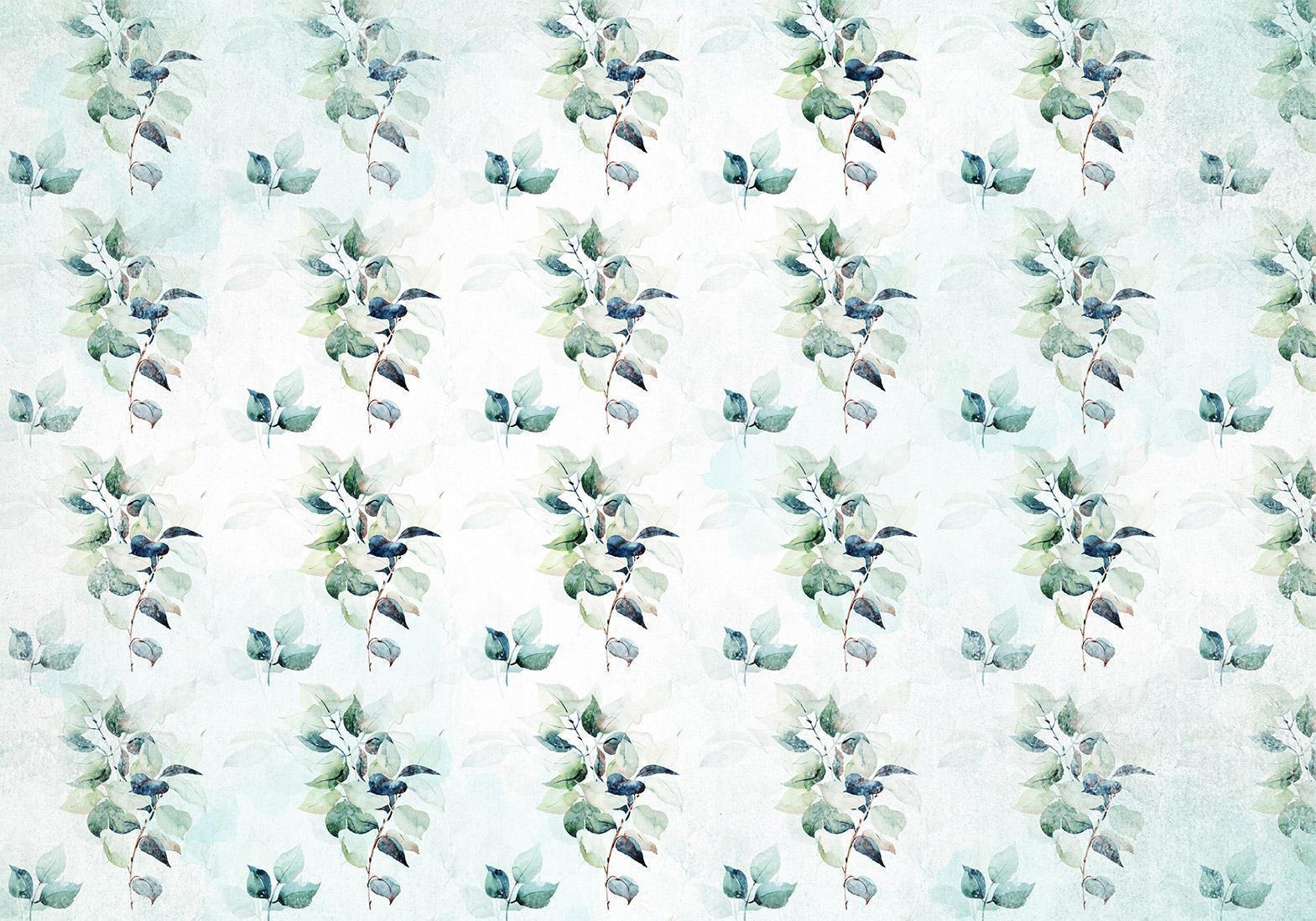 Fototapete - Mint nature - uniform pattern in floral motif with green leaves Artgeist
