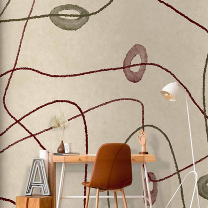 Fototapete - Lines and shapes – bead labyrinth on a pale washed background