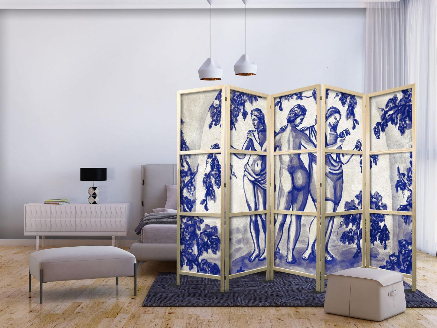 Japanischer Paravent - The Three Graces - Women Among Vineyards Inspired by Ancient Painting Artgeist