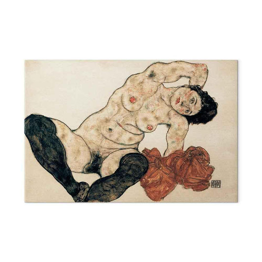 Leinwandbild - Egon Schiele – Liegender Akt mit gelbem Handtuch