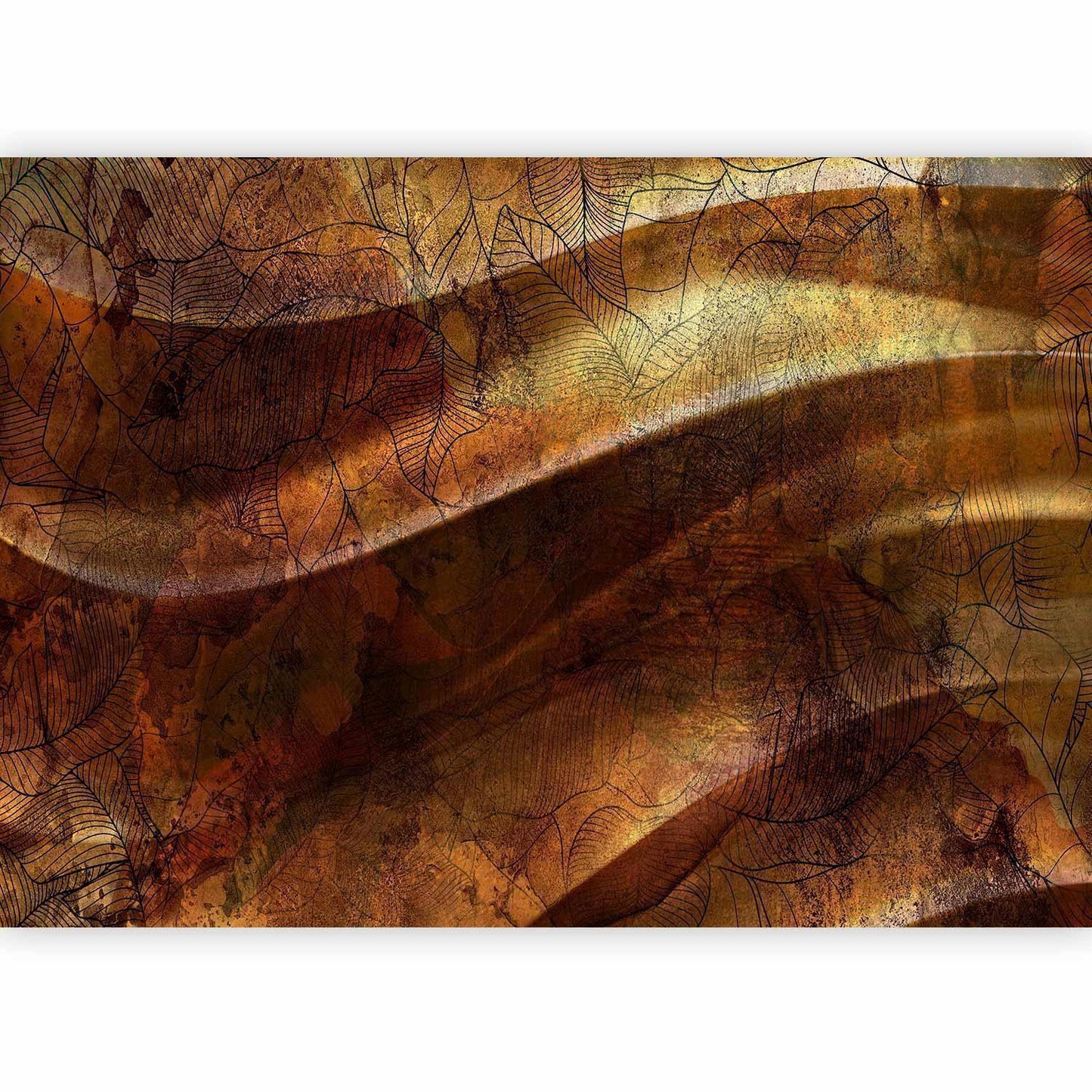 Fototapete - Liquid gold - abstract wavy composition with leaf patterns