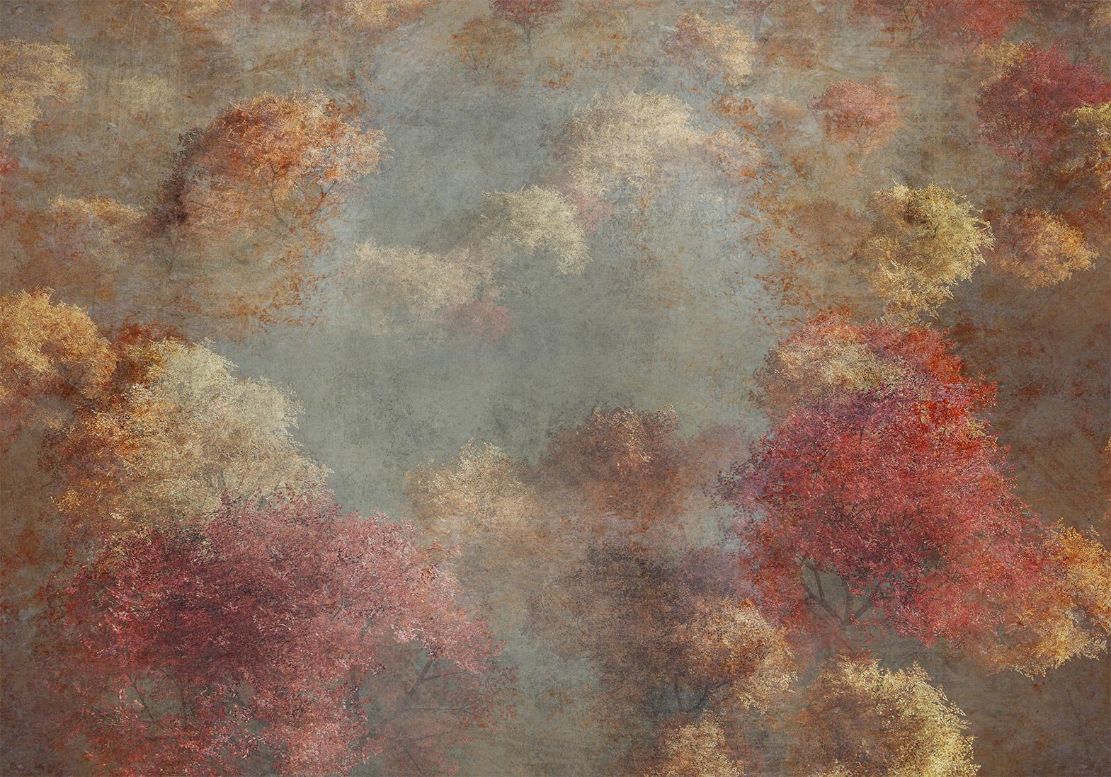Fototapete - Natur im Herbst – Der goldene Herbst im gemalten Retrostil Artgeist