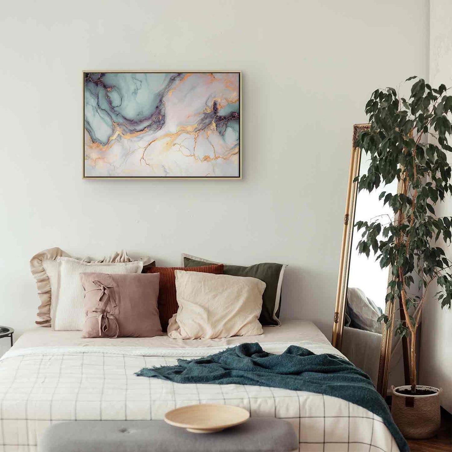 Leinwandbild - Pastel stones - pink and blue structures on a marble base