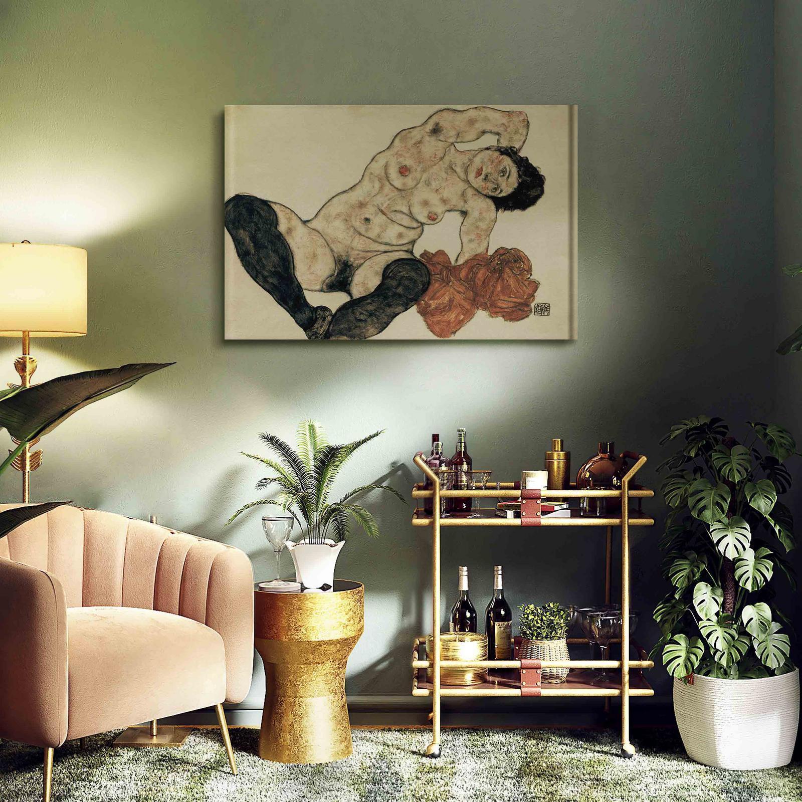 Leinwandbild - Liegender Akt mit gelbem Handtuch (Egon Schiele) Artgeist