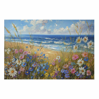 Poster - Seascape – wildflowers and a view of the rough sea