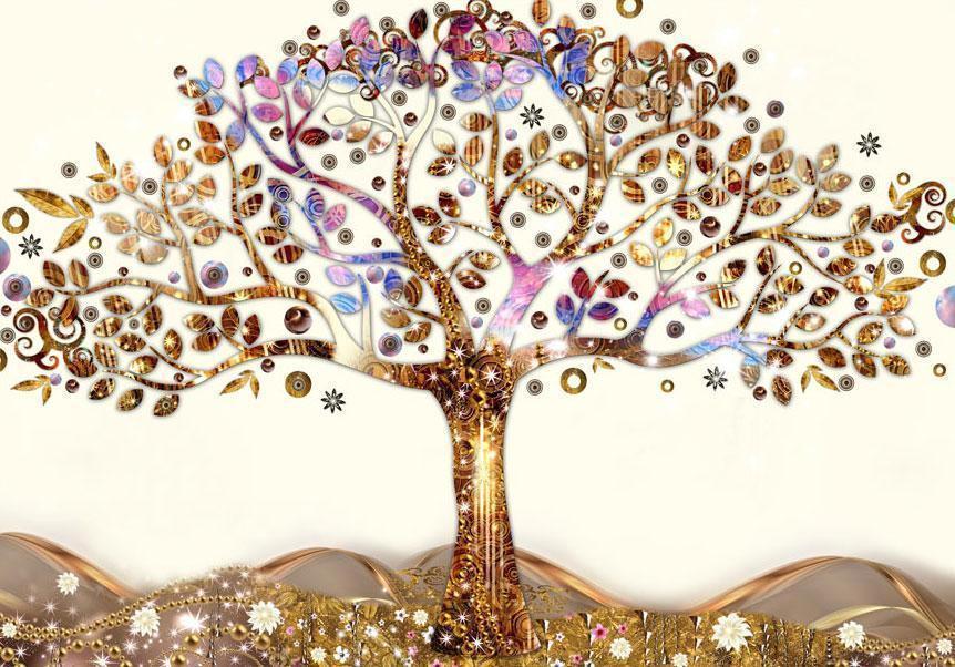 Elegante Wandgestaltung mit Naturmotiv in Gold


