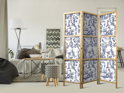 Japanischer Paravent - Rome and Botany - Blue Pattern with Greek and Plant Motif Artgeist