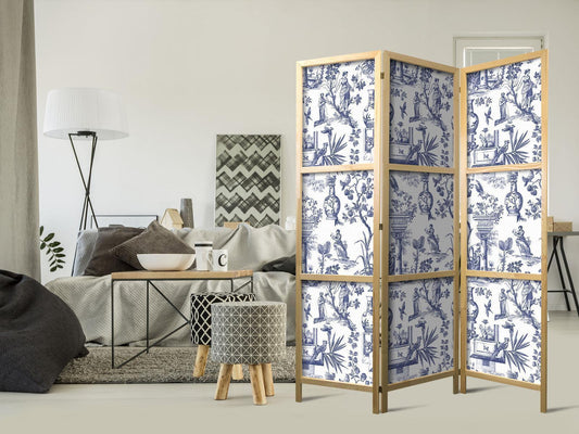 Japanischer Paravent - Rome and Botany - Blue Pattern with Greek and Plant Motif Artgeist