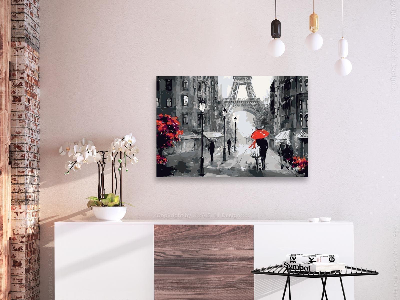 From Paris With Love Wandbild zum Ausmalen - Romantisches Paris Motiv mit nummerierten Feldern für entspannende Kreativität