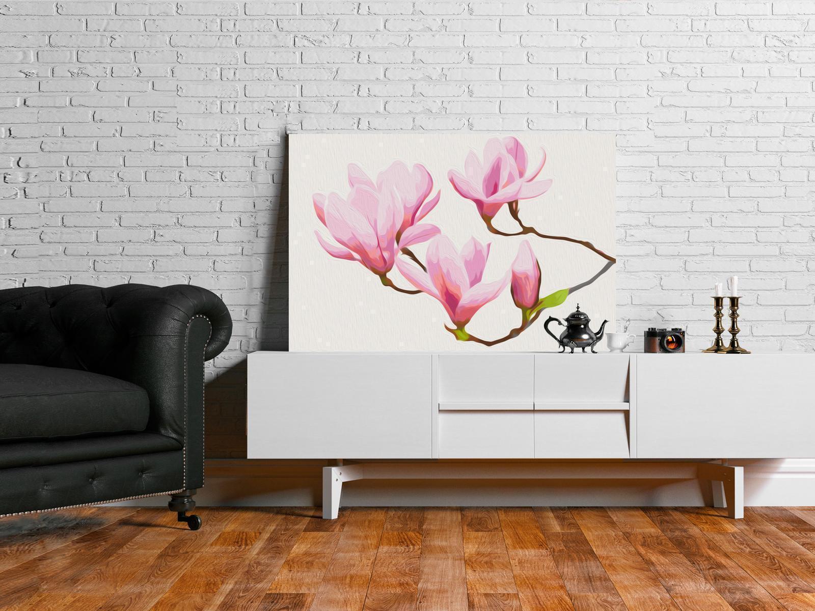 Blütenzweig Wandbild zum Ausmalen - Elegante Naturschönheit mit nummerierten Feldern für entspannende Malstunden - Sawelt