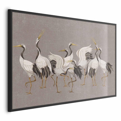 Poster - Crane Dance - light bird silhouettes on a warm-gray textured background Artgeist