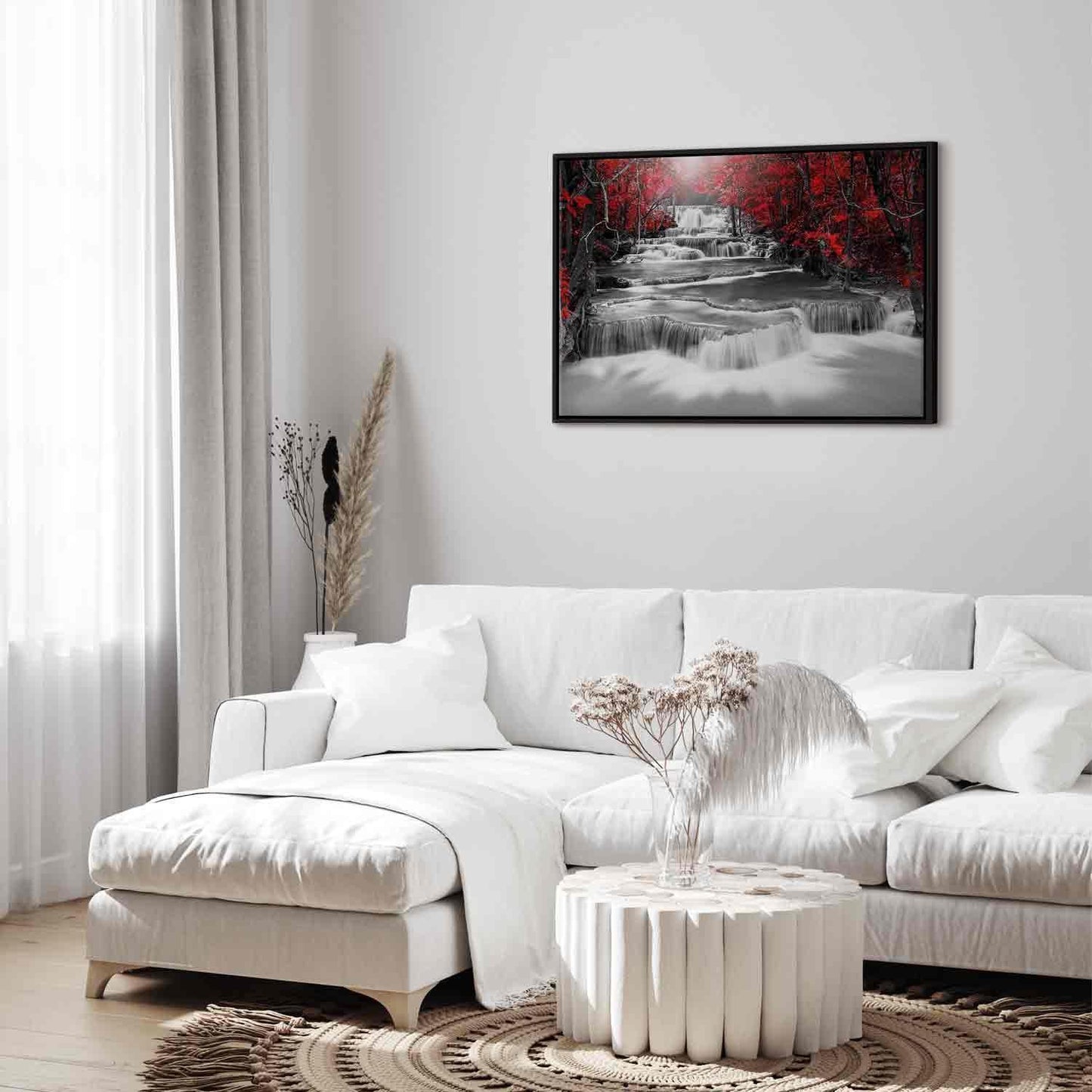 Rote Farbtöne Leinwandbild Wasserfall - Abstrakte Kunst Dekoration Wohnzimmer