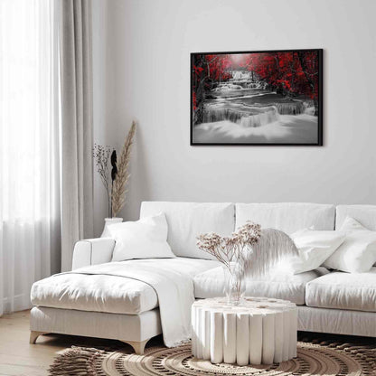 Rote Farbtöne Leinwandbild Wasserfall - Abstrakte Kunst Dekoration Wohnzimmer