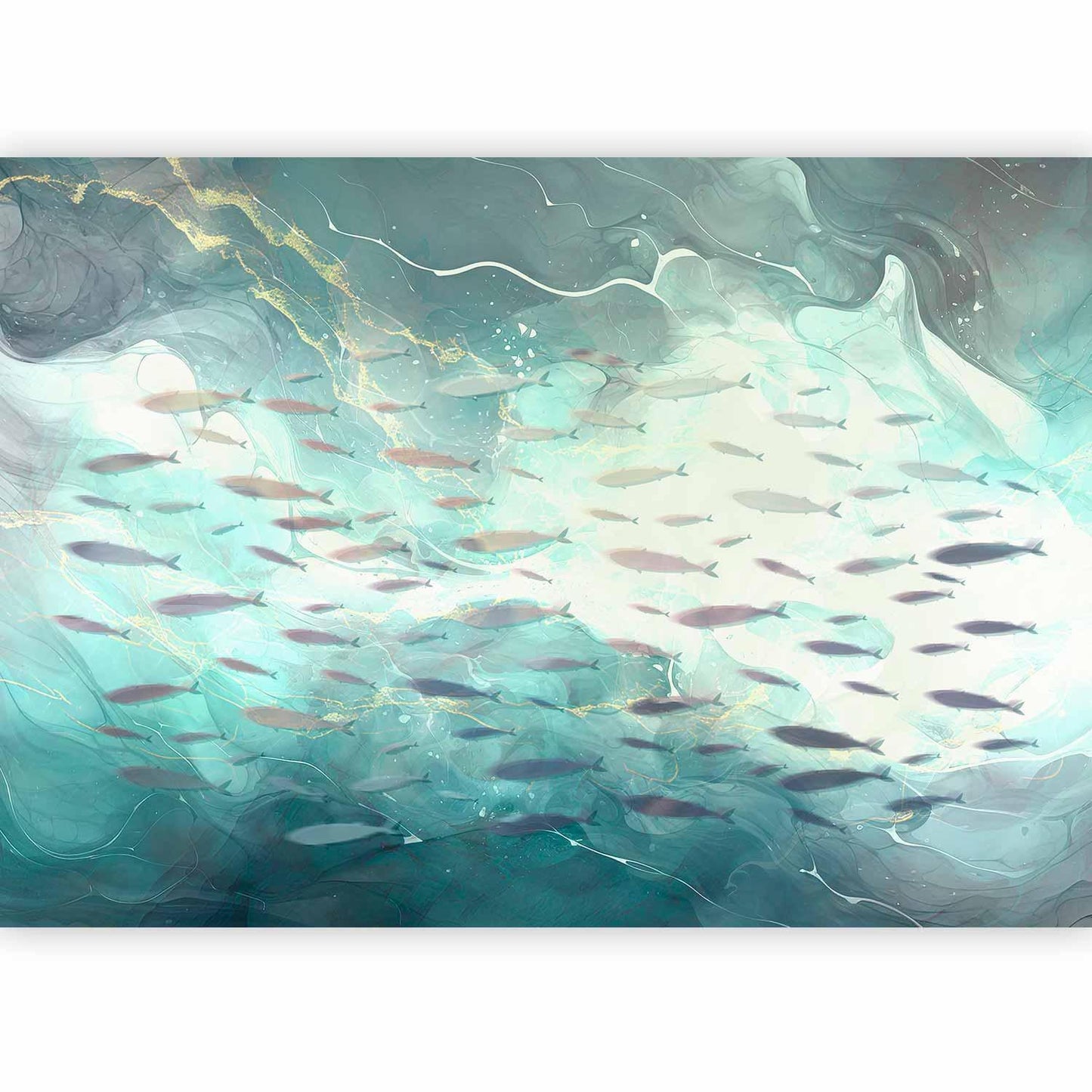 Fototapete Fischschwarm – Elegante Unterwasserwelt im japanischen Stil