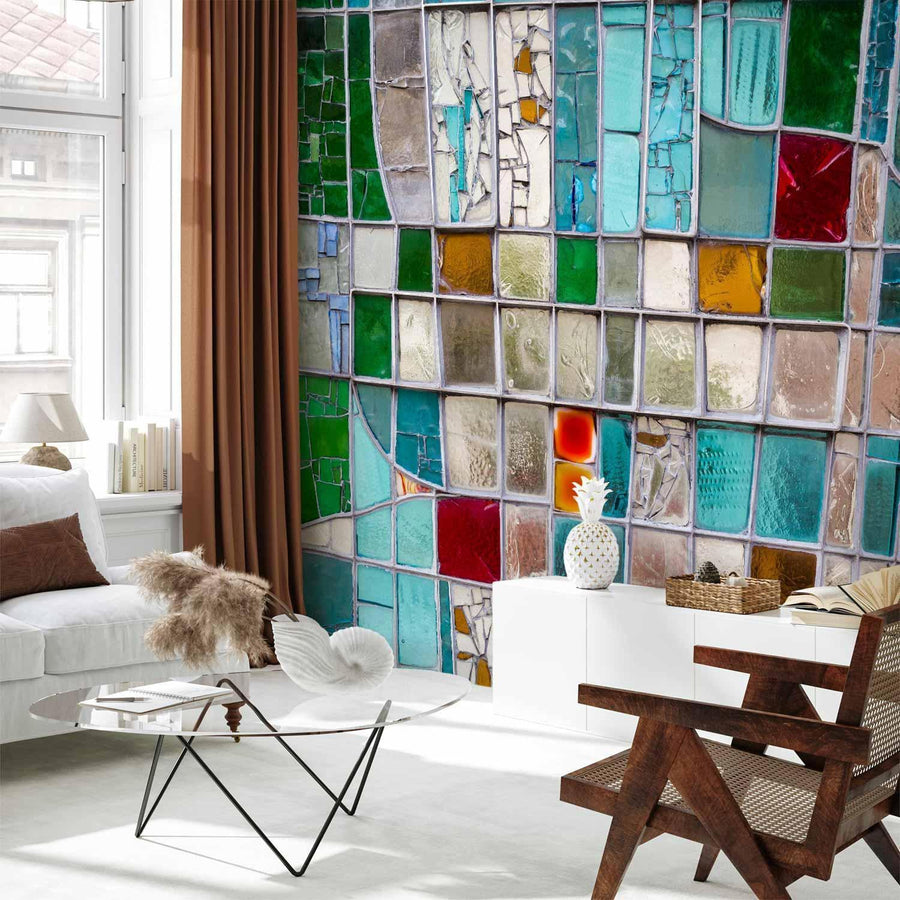 Fototapete Saphirfarbenes Glas – Elegante Wanddekoration im Mosaikstil