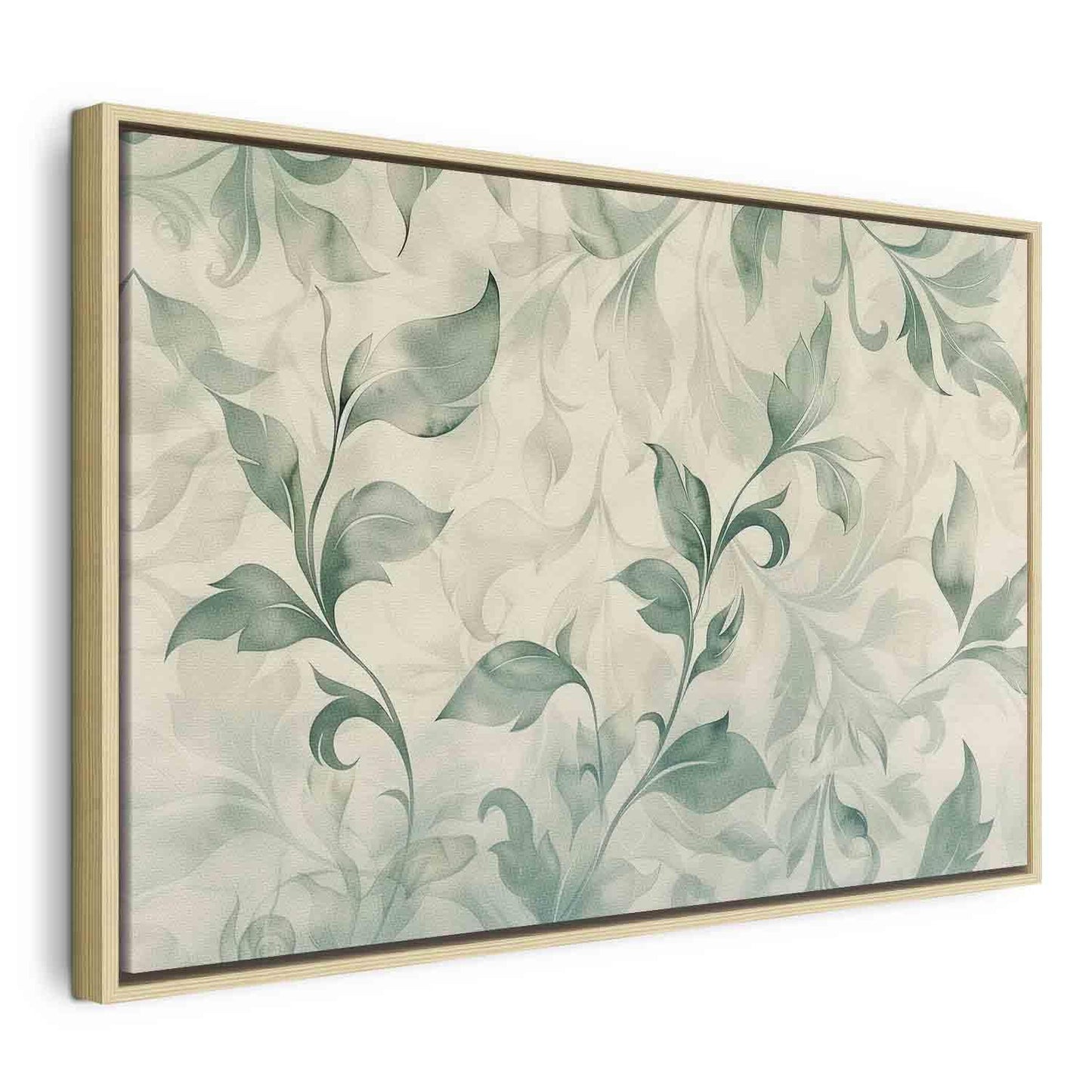 Leinwandbild - Watercolor Botanical Motif Delicate Green-Beige Leaves