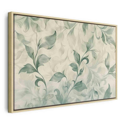 Leinwandbild - Watercolor Botanical Motif Delicate Green-Beige Leaves