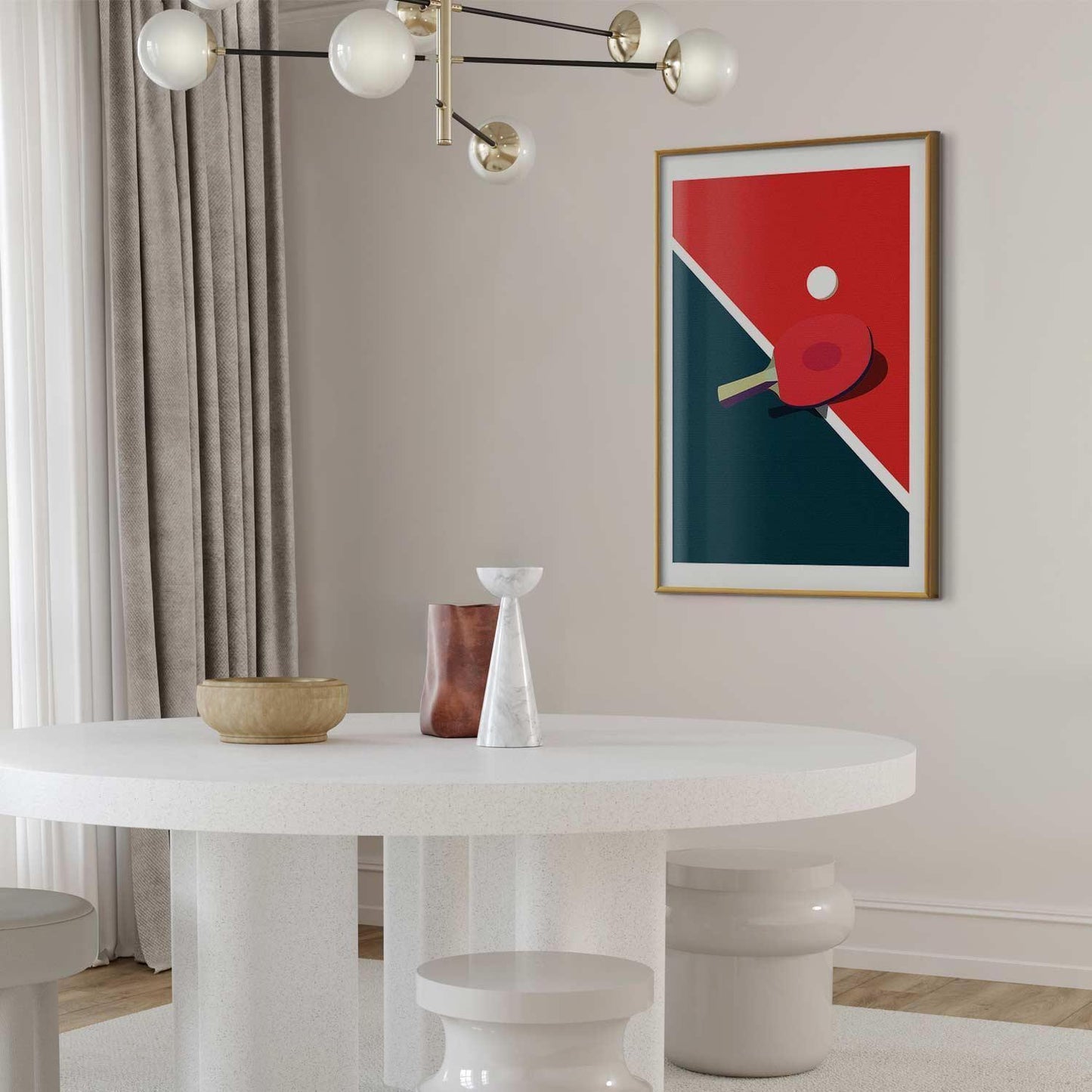Poster - Table Tennis - Ball and Racket on a Table Artgeist