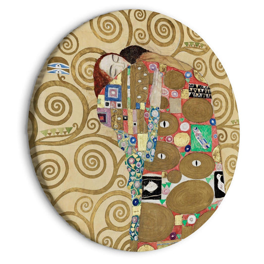 Rundes Bild - The Fulfillment of Gustav Klimt - An Abstract Portrait of a Couple in an Embrace Artgeist