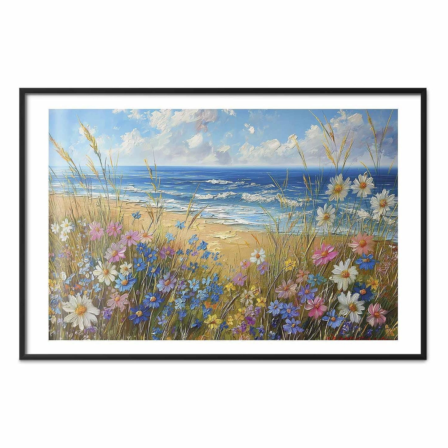 Poster - Seascape – wildflowers and a view of the rough sea