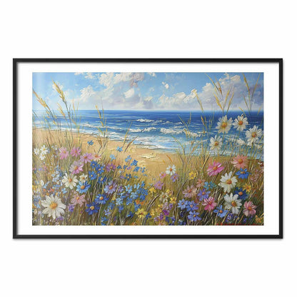 Poster - Seascape – wildflowers and a view of the rough sea
