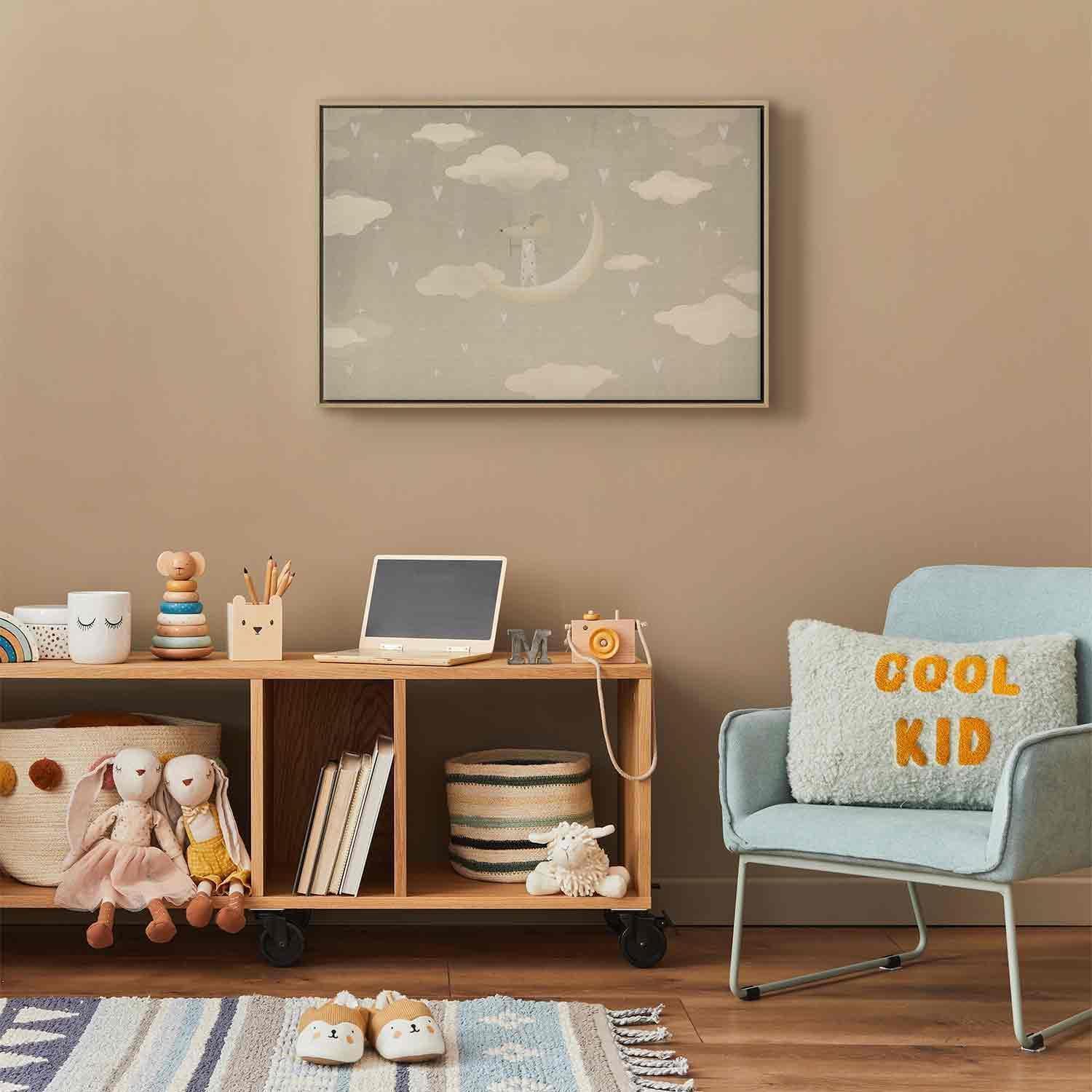 Leinwandbild - Little Conqueror - A Mouse in Heart Pajamas on the Moon Among Clouds Artgeist