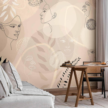 Fototapete - Beige Line Art