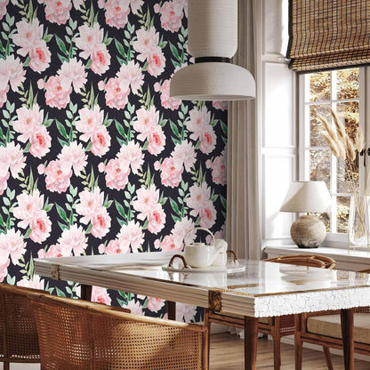 Tapete - Peonies on graphite background