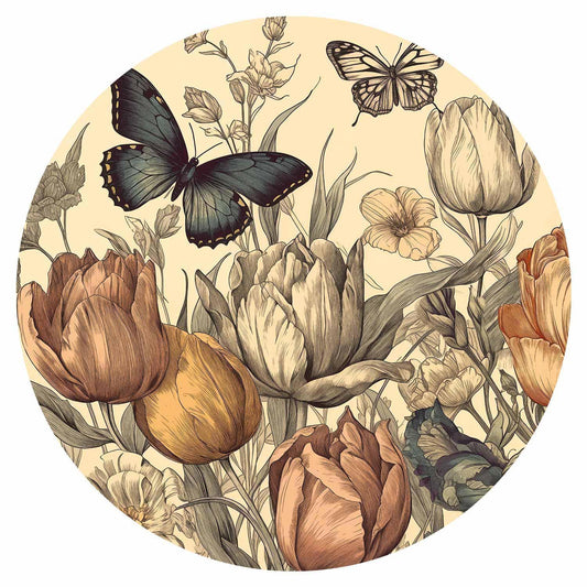 Runde Fototapete - Colourful tulips on a cream background