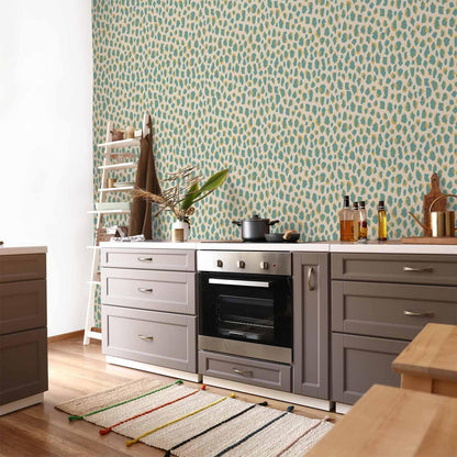 Tapete - Giraffe Pattern - animal pattern in turquoise spots on a light background